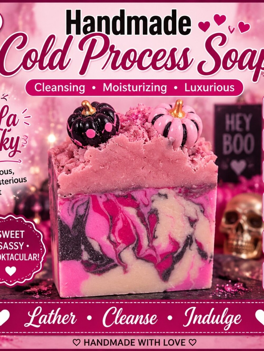 "Viva La Spooky" Pink Pumpkin Organic Cold Process Swirl Soap. Fall Soap